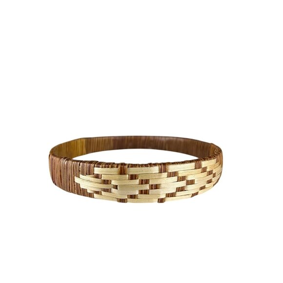Vintage Woven Bamboo & Rattan Bangle Set For Women Natural Rustic Accents Size O - Picture 2 of 5
